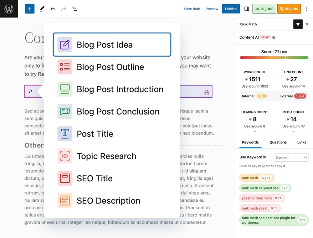 Content AI Rank Math SEO