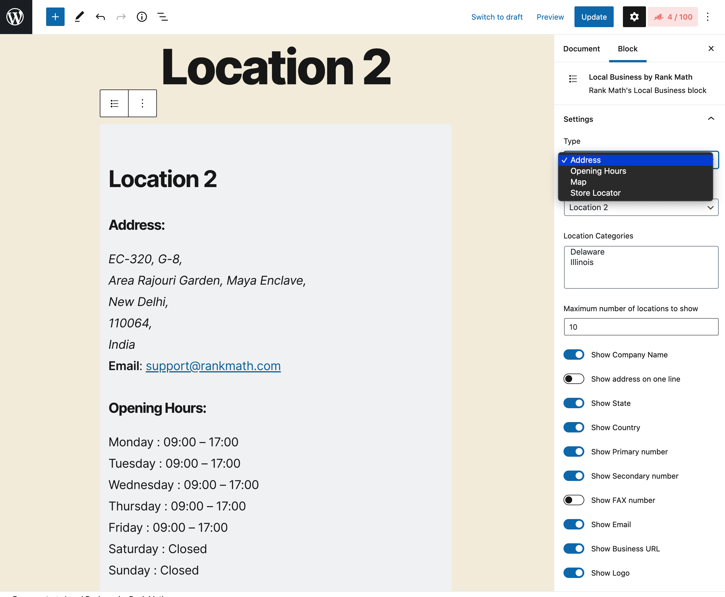 Boostez votre SEO WordPress avec Rank Math (Tutoriel complet) 19 Rank Math SEO - Location Schema