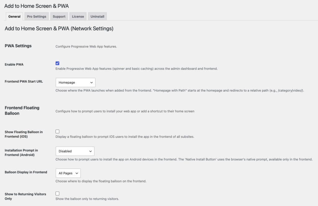 Add to Home Screen & PWA - WordPress Plugin Gratuit 4 network settings add to home screen pwa