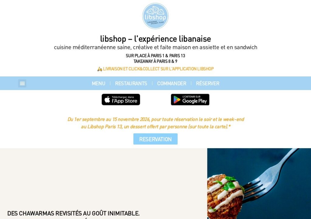 Erfolge: die von mir entwickelten Websites und Tools 1 Die Website libshop.fr, libanesische Restaurants in Paris, wurde von Tulipe Media erstellt.